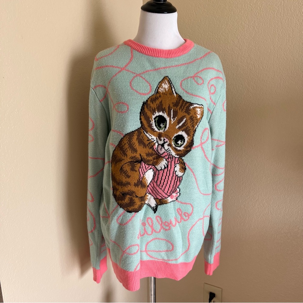 Lil Bub Cat Pink and Gray Sweater